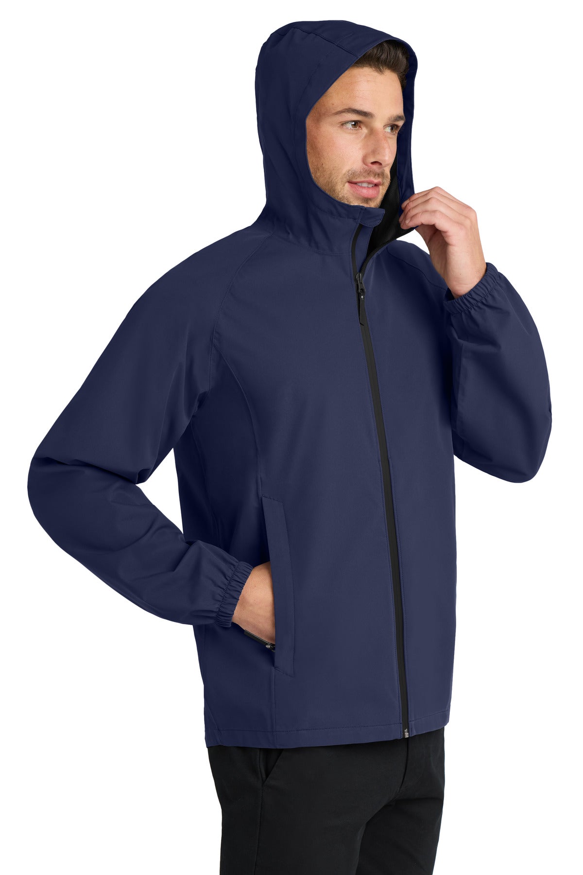 Right View of True Navy Port Authority Essential Rain Jacket J407 plain