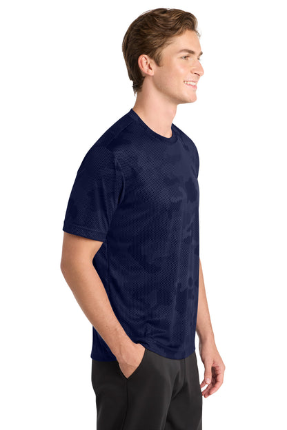 Right View of True Navy Sport-Tek CamoHex Tee. ST370 plain