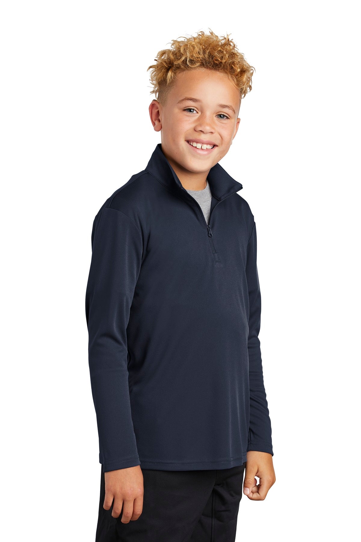 Right View of True Navy Sport-Tek Youth PosiCharge Competitor 1/4-Zip Pullover. YST357 plain