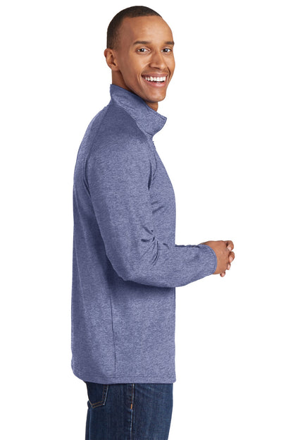 Right View of True Nvy Hthr Sport-Tek Sport-Wick Stretch 1/4-Zip Pullover. ST850 plain
