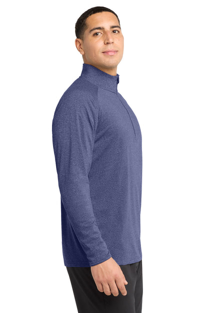 Right View of True Nvy Hthr Sport-Tek Tall Sport-Wick Stretch 1/4-Zip Pullover. TST850 plain