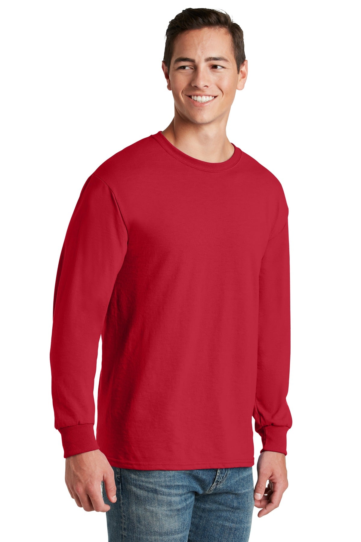 Right View of True Red Jerzees - Dri-Power 50/50 Cotton/Poly Long Sleeve T-Shirt. 29LS plain