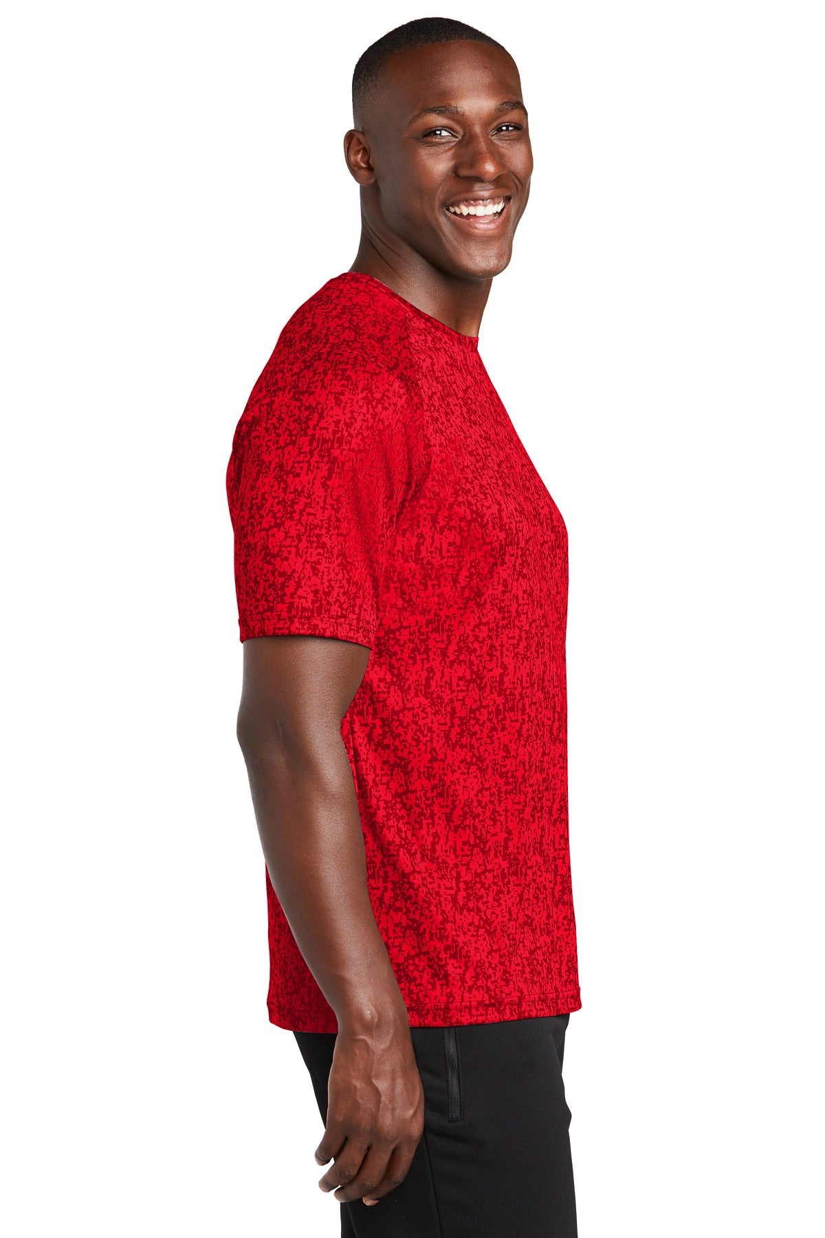Right View of True Red Sport-Tek Digi Camo Tee. ST460 plain