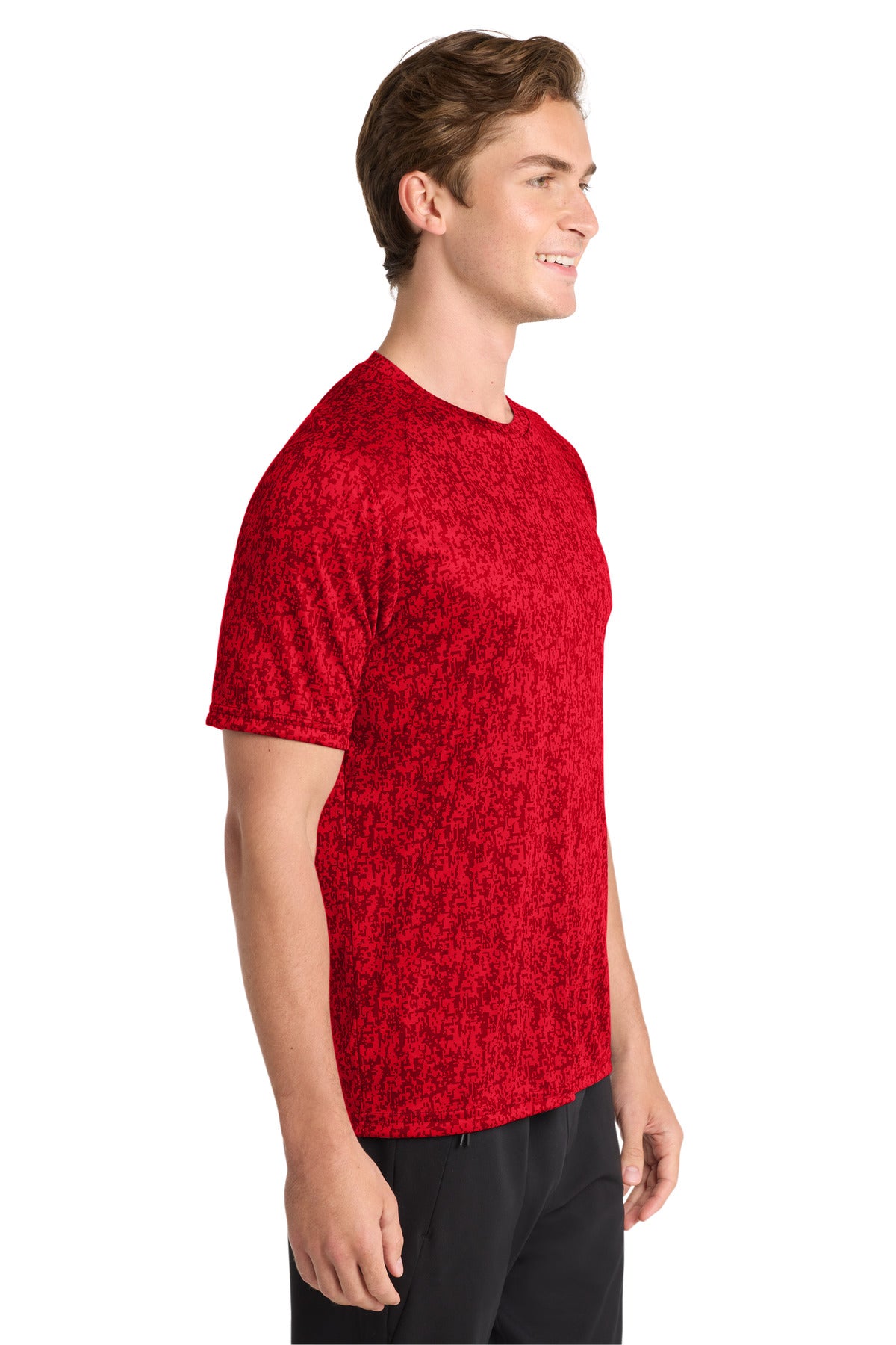 Right View of True Red Sport-Tek Digi Camo Tee. ST460 plain