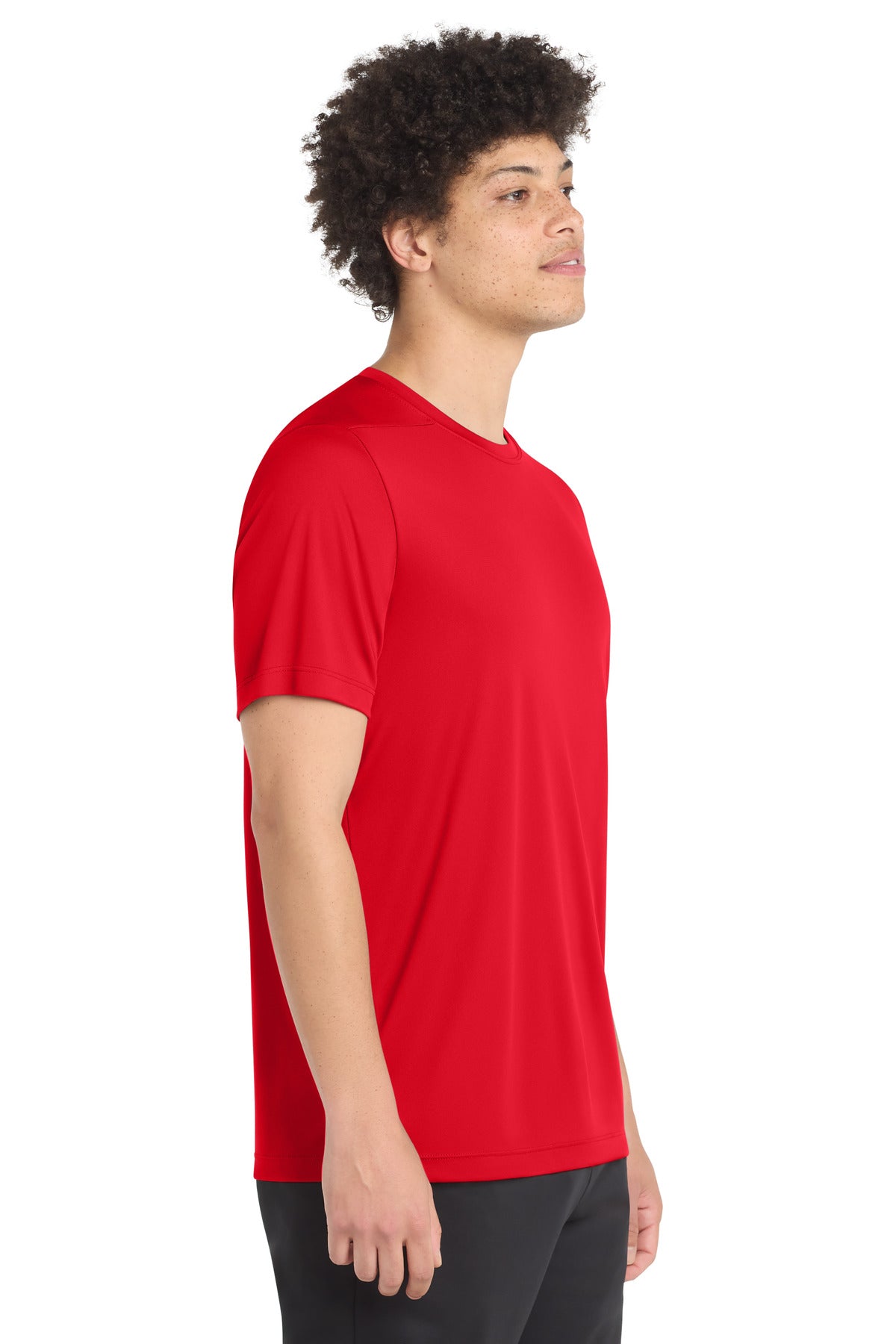 Right View of True Red Sport-Tek Posi-UV Pro Tee. ST420 plain