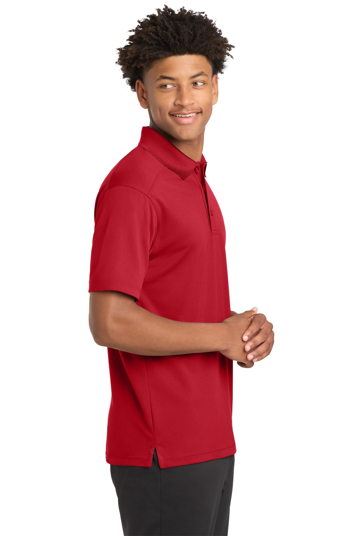 Right View of True Red Sport-Tek PosiCharge Micro-Mesh Polo. ST680 plain