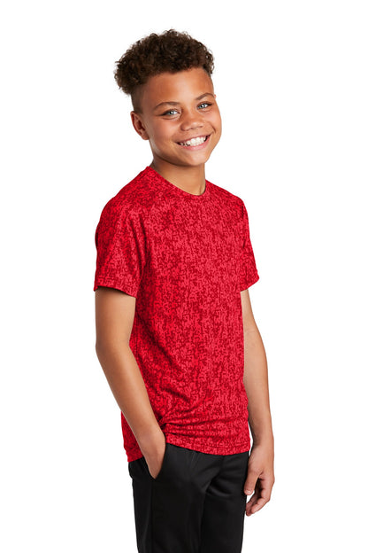 Right View of True Red Sport-Tek Youth Digi Camo Tee. YST460 plain