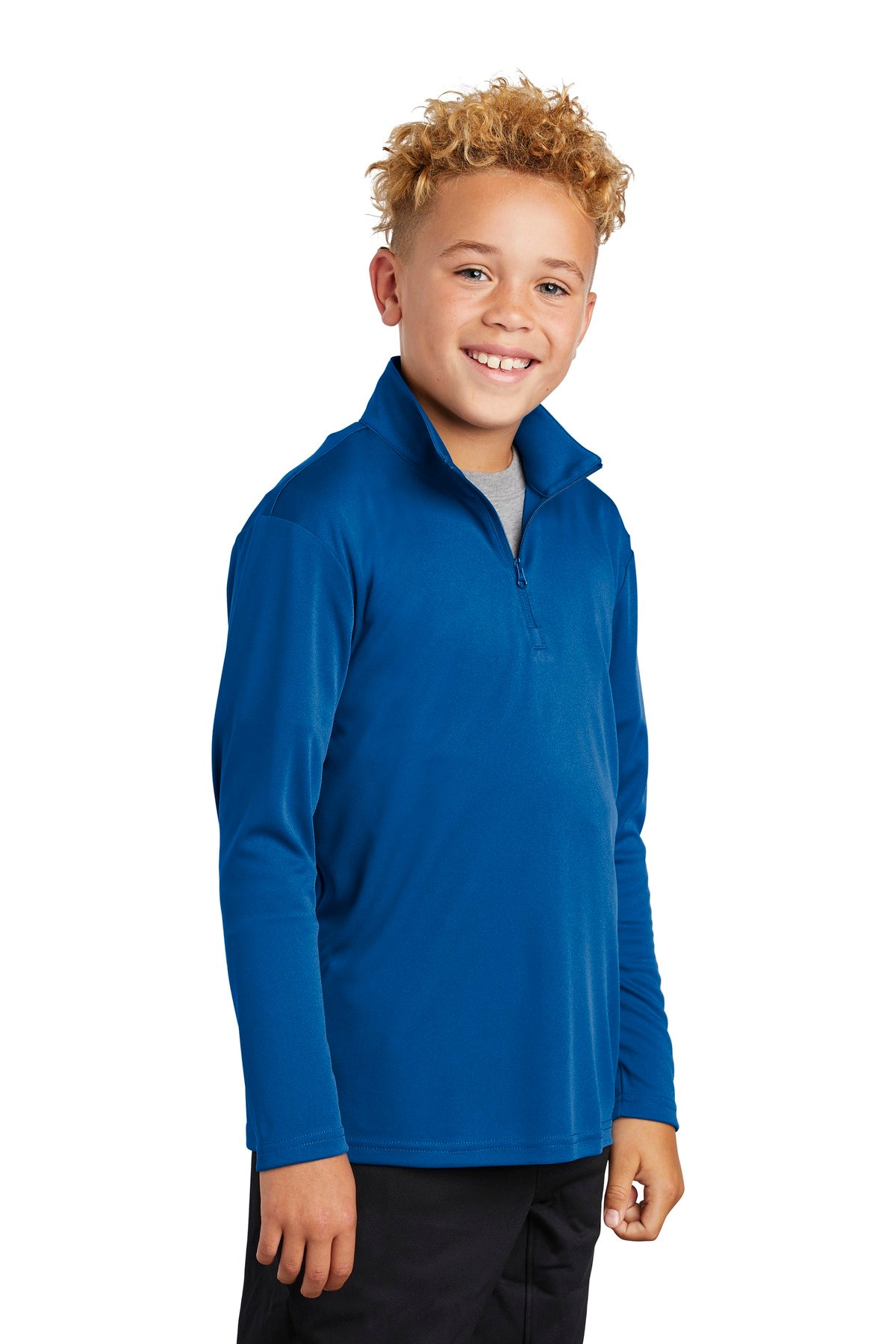 Right View of True Royal Sport-Tek Youth PosiCharge Competitor 1/4-Zip Pullover. YST357 plain