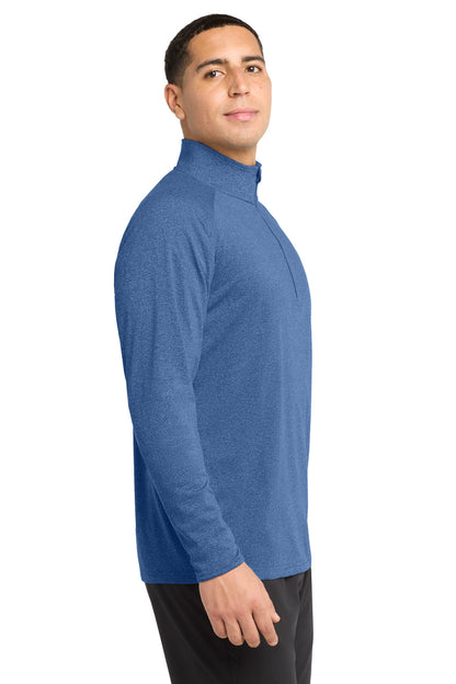 Right View of True Ryl Hthr Sport-Tek Sport-Wick Stretch 1/4-Zip Pullover. ST850 plain