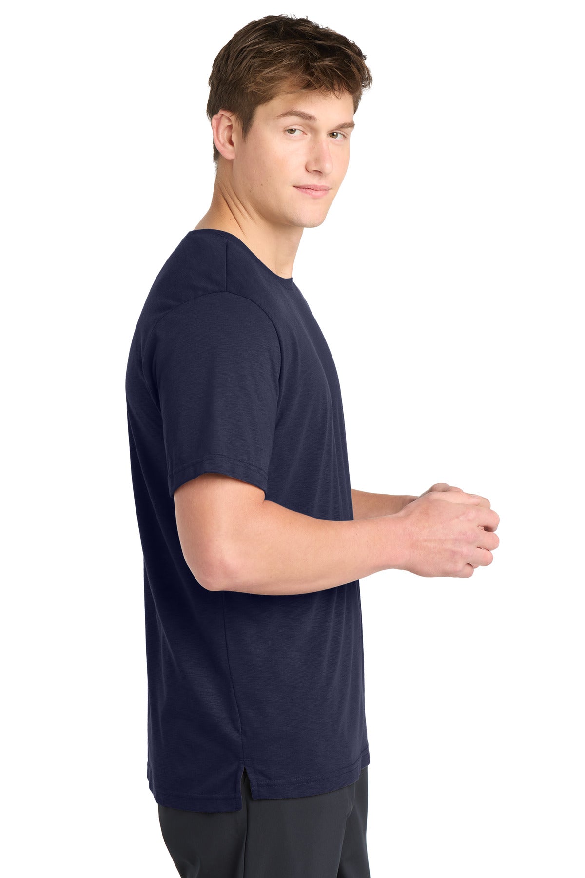 Right View of TrueNavy Sport-Tek PosiCharge Strive Tee. ST430 plain