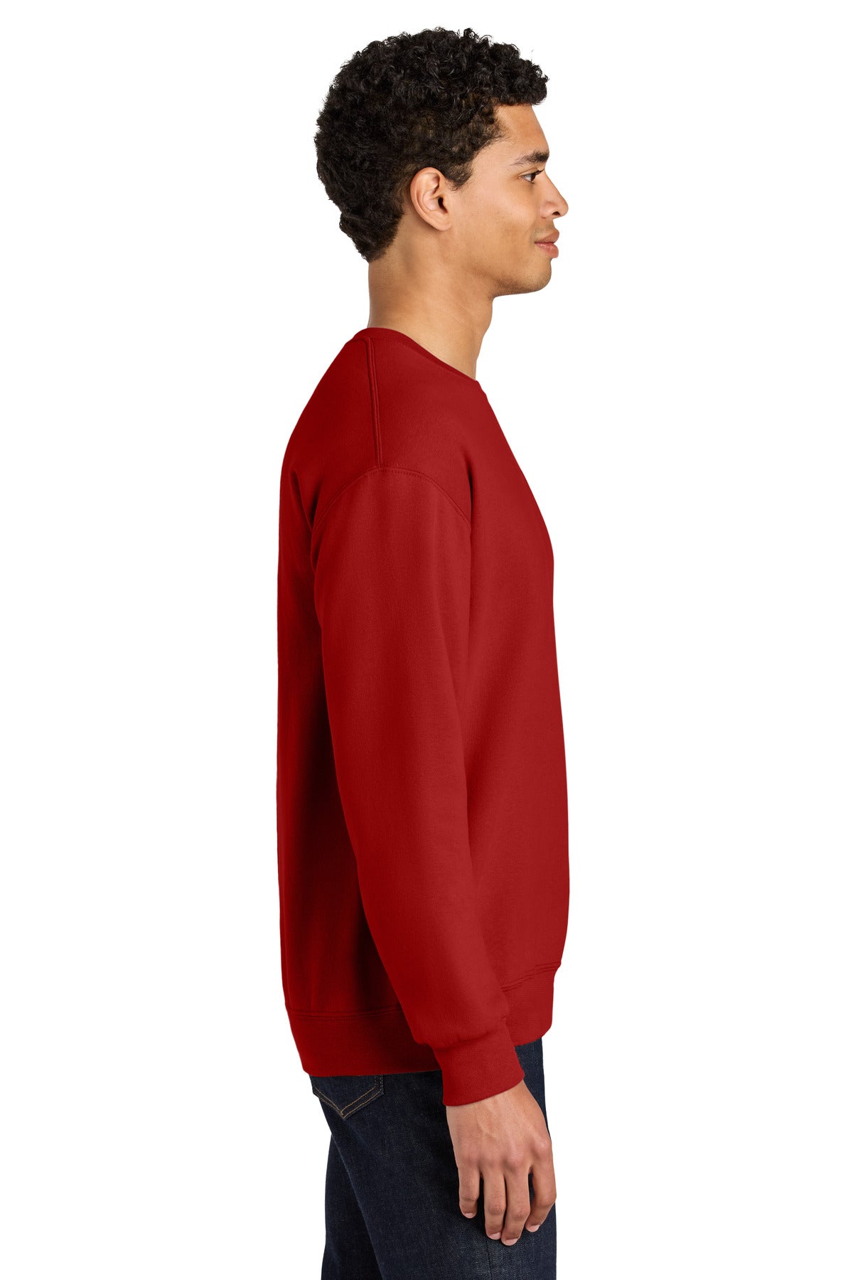Right View of TrueRed Jerzees Ultimate Unisex CVC Ring Spun Crewneck Sweatshirt IC48M plain