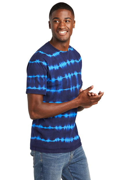 Right View of Turq/TmNvy Port & Co Allover Stripe Tie-Dye Tee PC142 plain