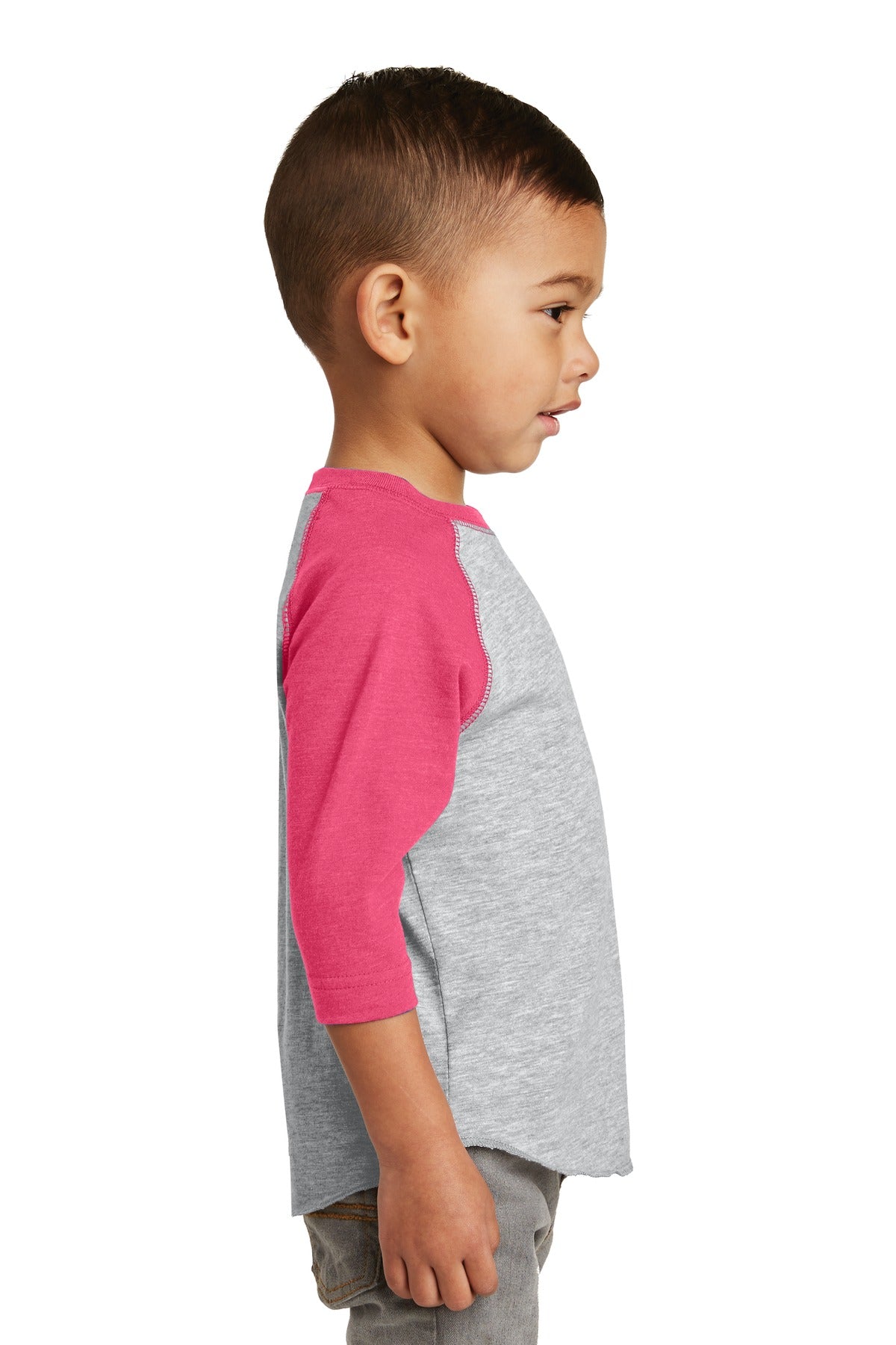 Right View of VH/Vnt Hot Pnk Rabbit Skins Toddler Baseball Fine Jersey Tee. RS3330 plain
