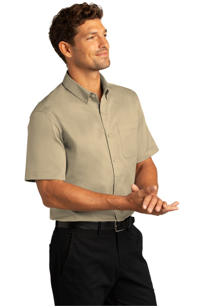 Right View of Wheat Port Authority Short Sleeve SuperPro React Twill Shirt. W809 plain