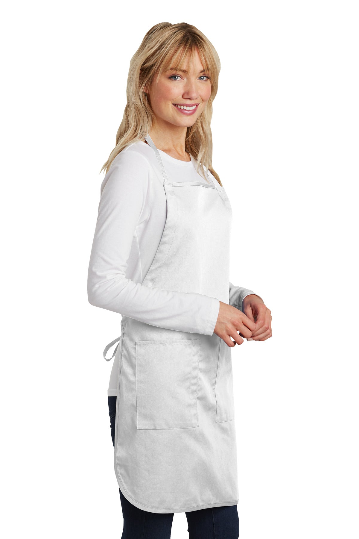Right View of White Port Authority Full-Length Apron. A520 plain
