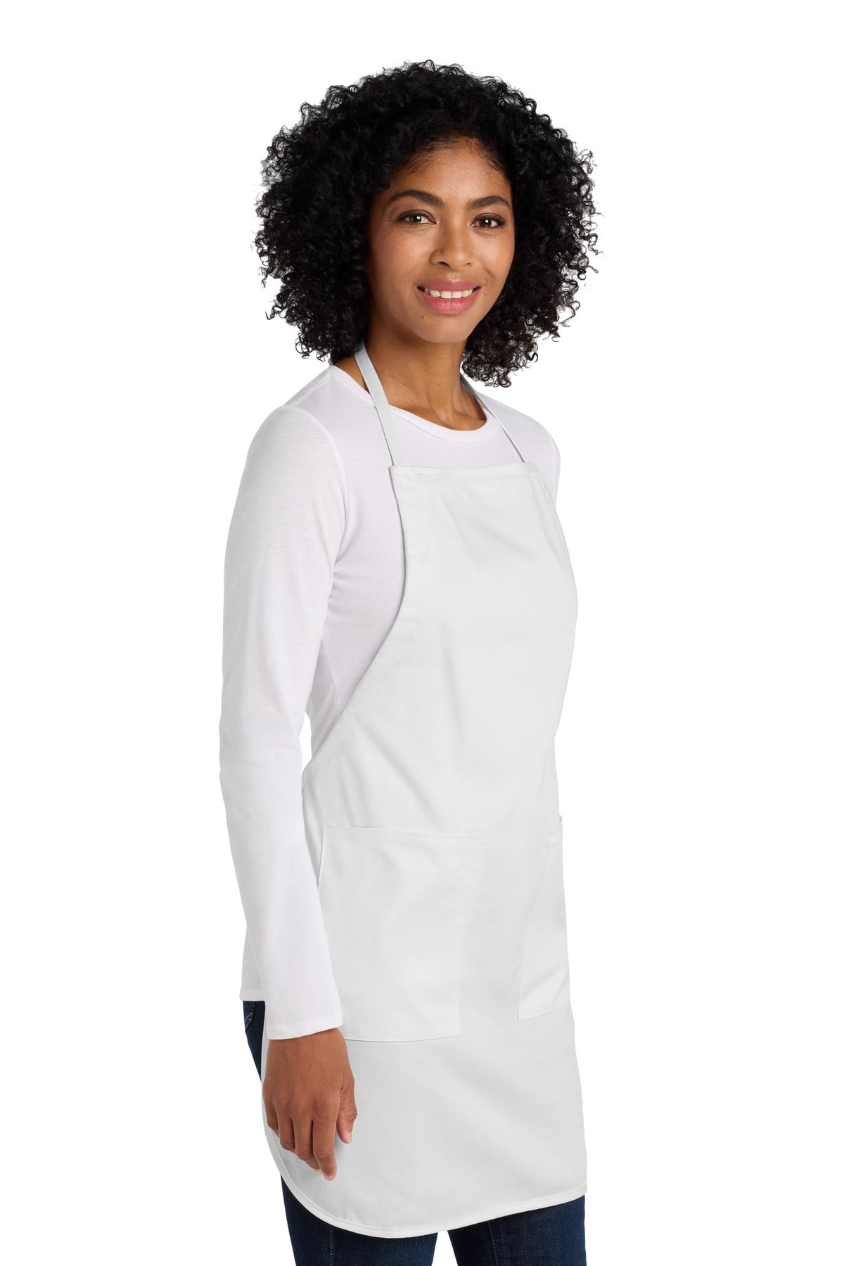 Right View of White Port Authority Full-Length Apron. A520 plain