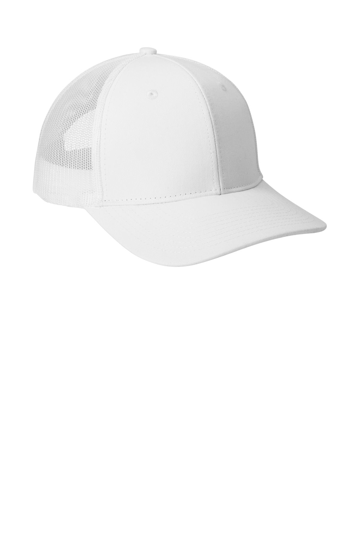 Right View of White Port Authority Snapback Trucker Cap. C402 plain