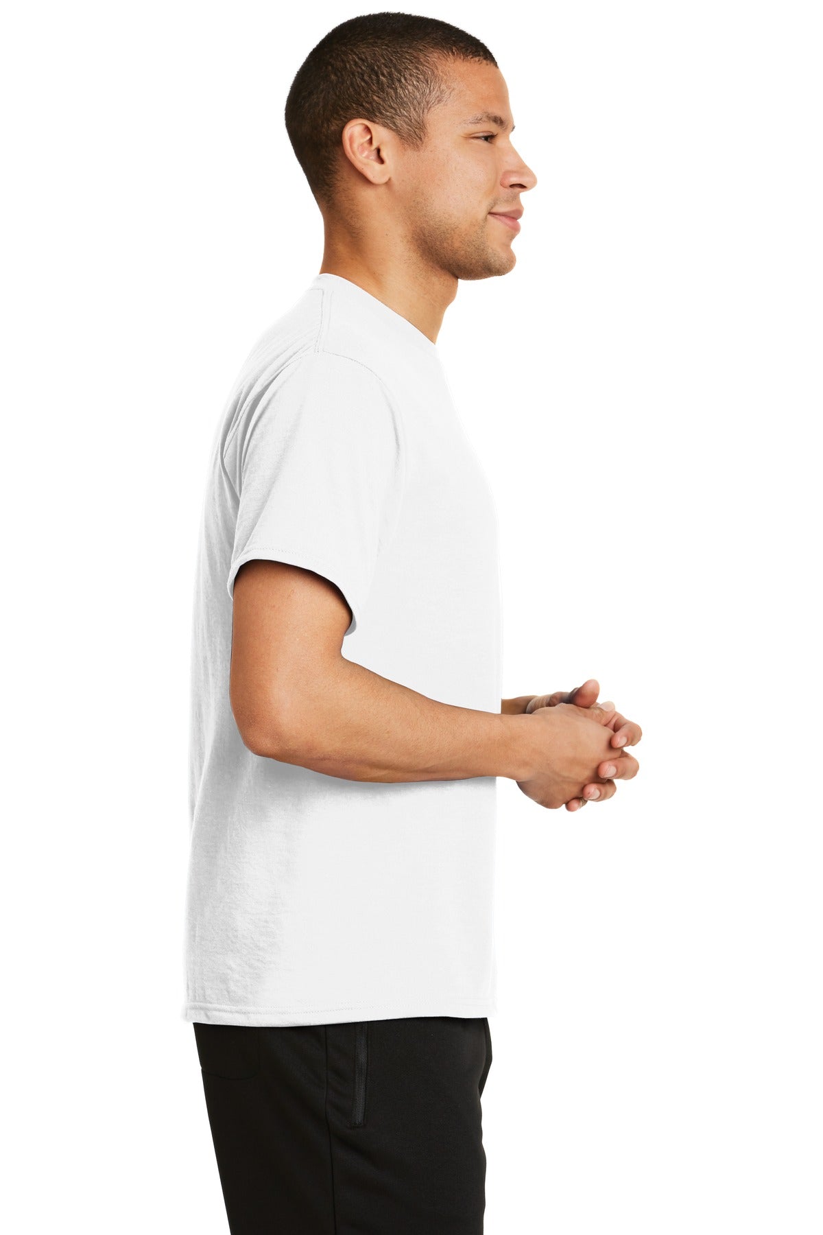 Right View of White Port & Co Performance Blend Tee. PC381 plain