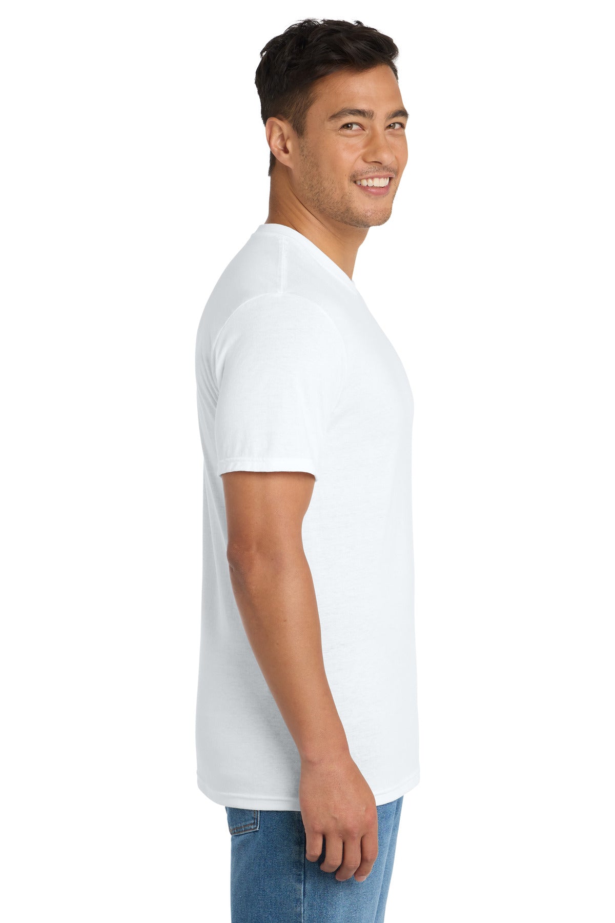 Right View of White Port & Co Tri-Blend Tee. PC330 plain