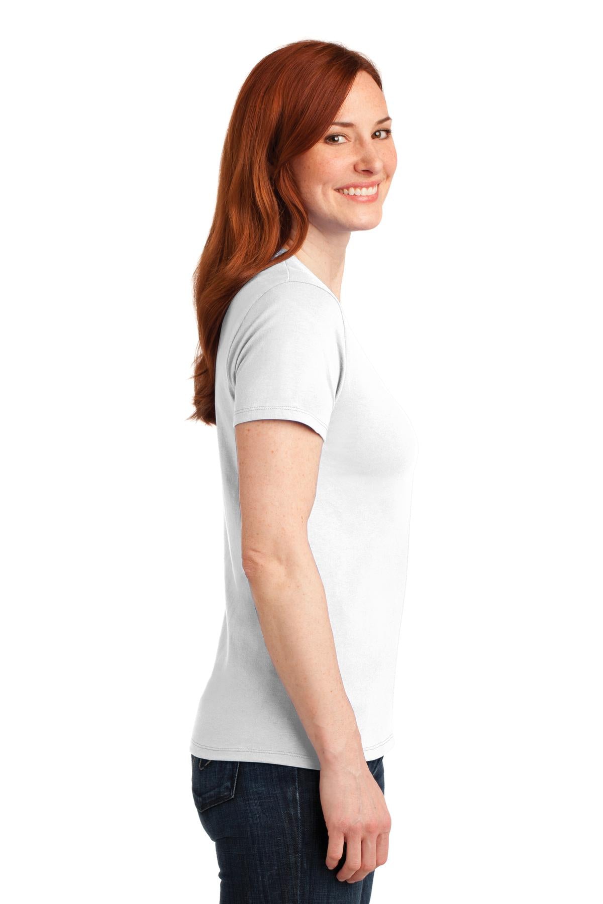 Right View of White Port & Co Women's Core Blend Tee. LPC55 plain