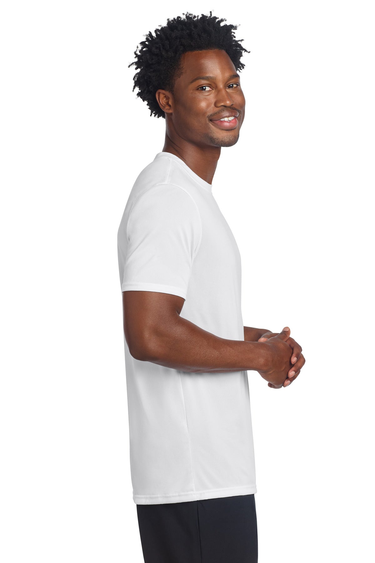 Right View of White Sport-Tek Echo Tee ST760 plain
