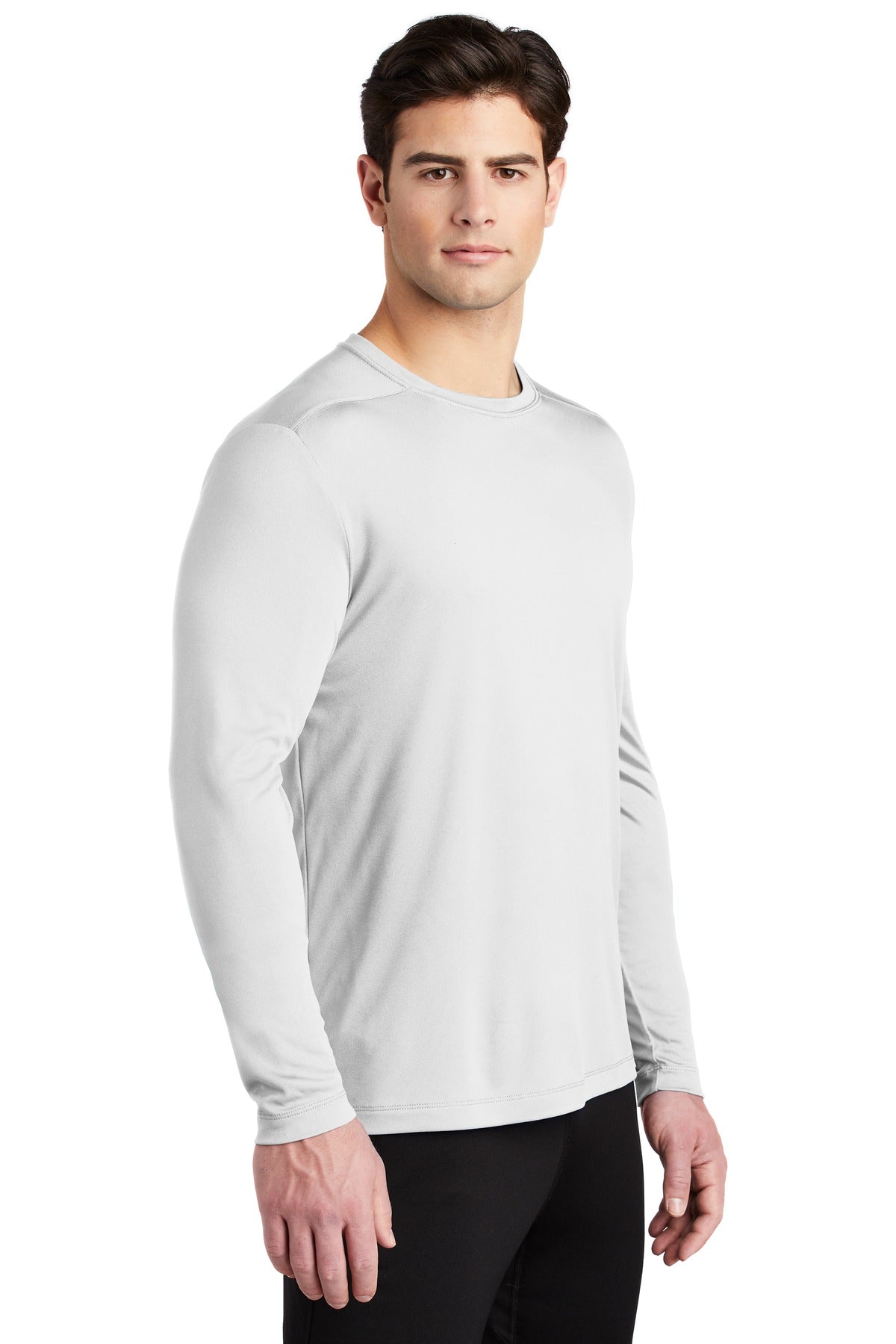 Right View of White Sport-Tek Posi-UV Pro Long Sleeve Tee. ST420LS plain