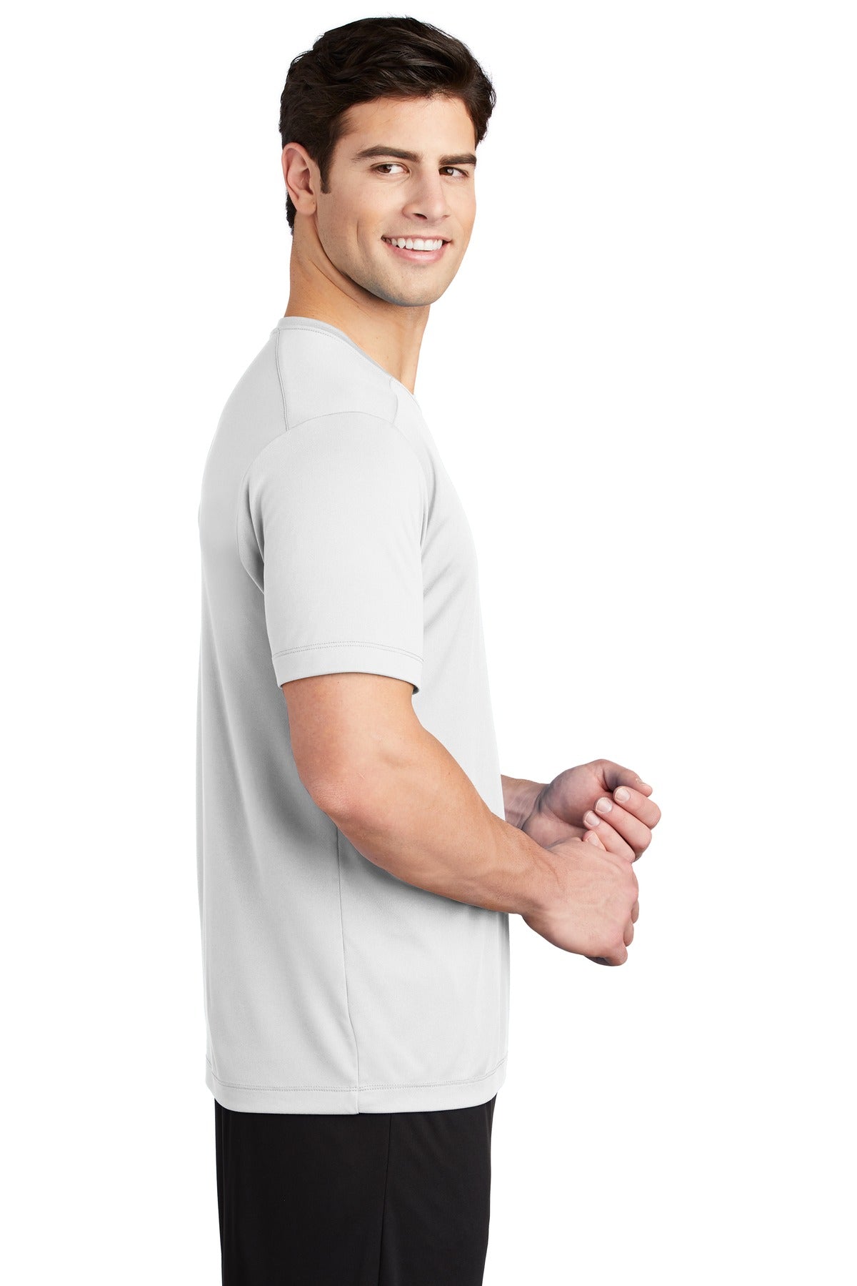 Right View of White Sport-Tek Posi-UV Pro Tee. ST420 plain