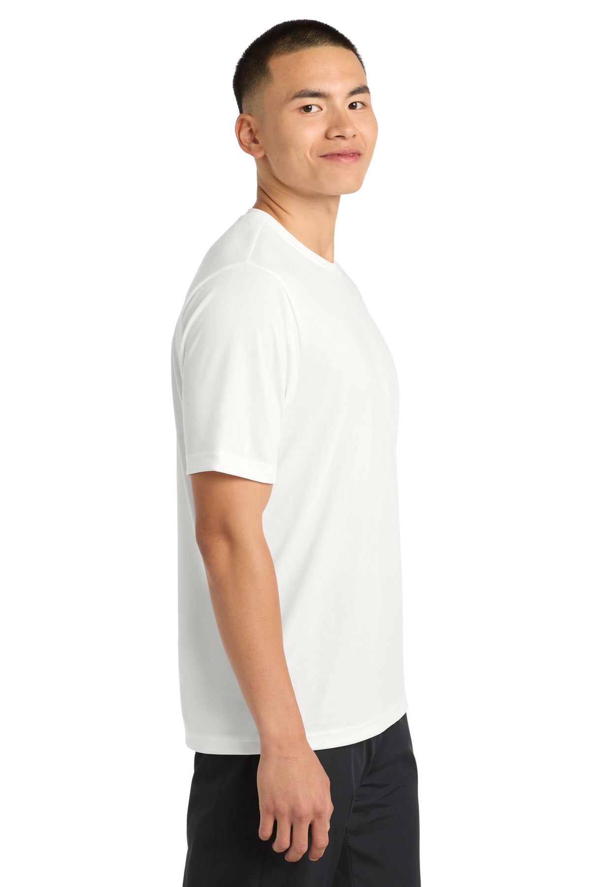 Right View of White Sport-Tek PosiCharge Tough Tee . ST320 plain