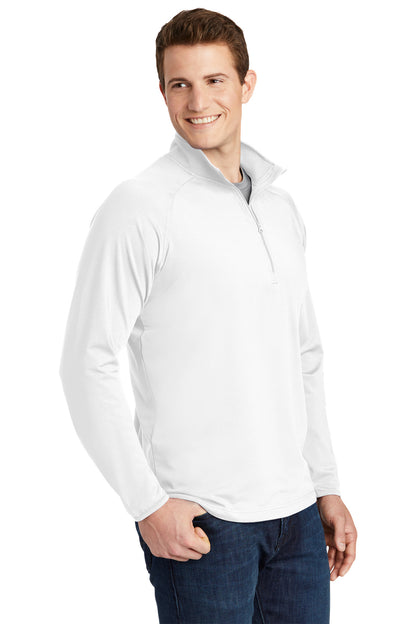 Right View of White Sport-Tek Sport-Wick Stretch 1/4-Zip Pullover. ST850 plain