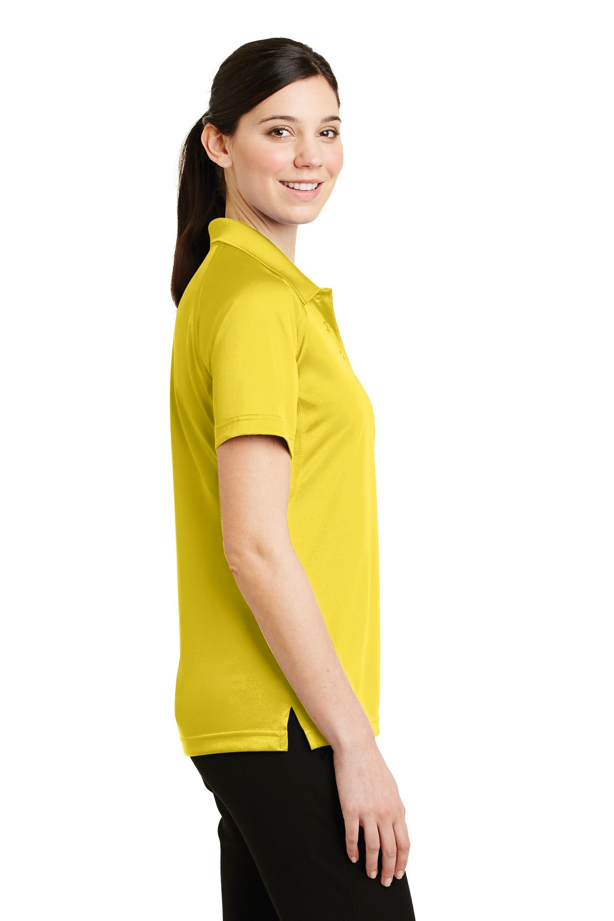 Right View of Yellow CornerStone Women's Select Snag-Proof Tactical Polo. CS411 plain