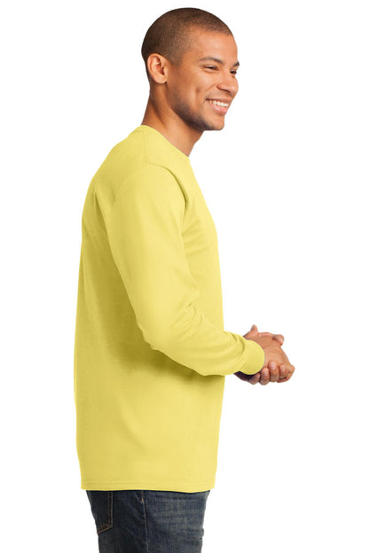 Right View of Yellow Port & Co Long Sleeve Essential Tee. PC61LS plain