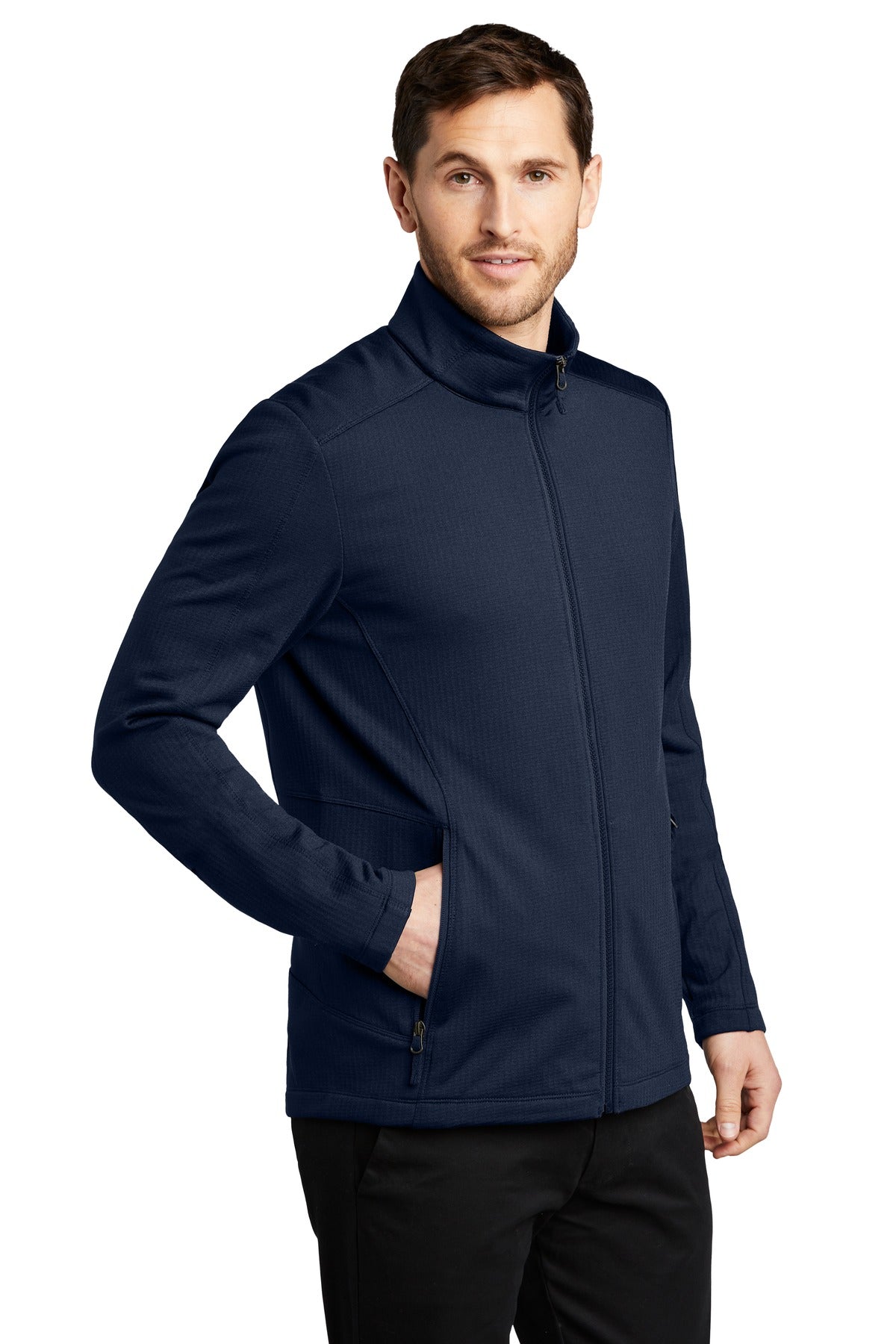 River Blue Nvy Port Authority Grid Fleece Jacket. F239 plain