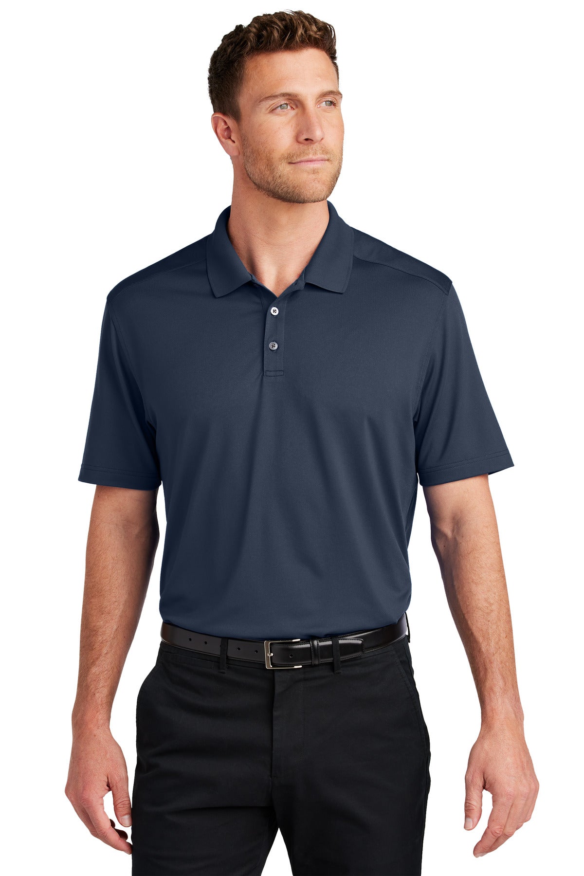 RiverBlNv Port Authority City Stretch Flat Knit Polo K683 plain