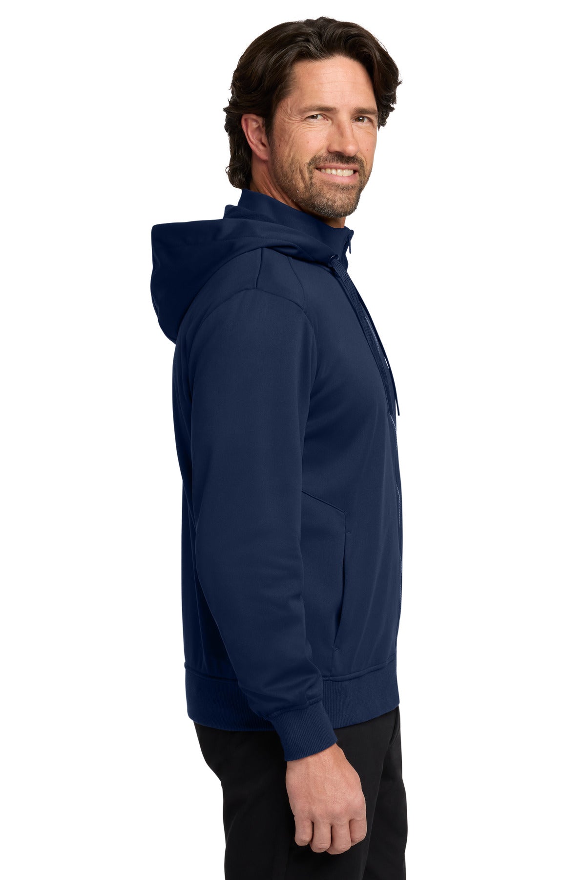 RiverBlNv Port Authority Smooth Fleece Hooded Jacket F814 plain