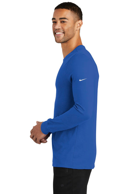 Rush Blue Nike Dri-FIT Cotton/Poly Long Sleeve Tee. NKBQ5230 plain