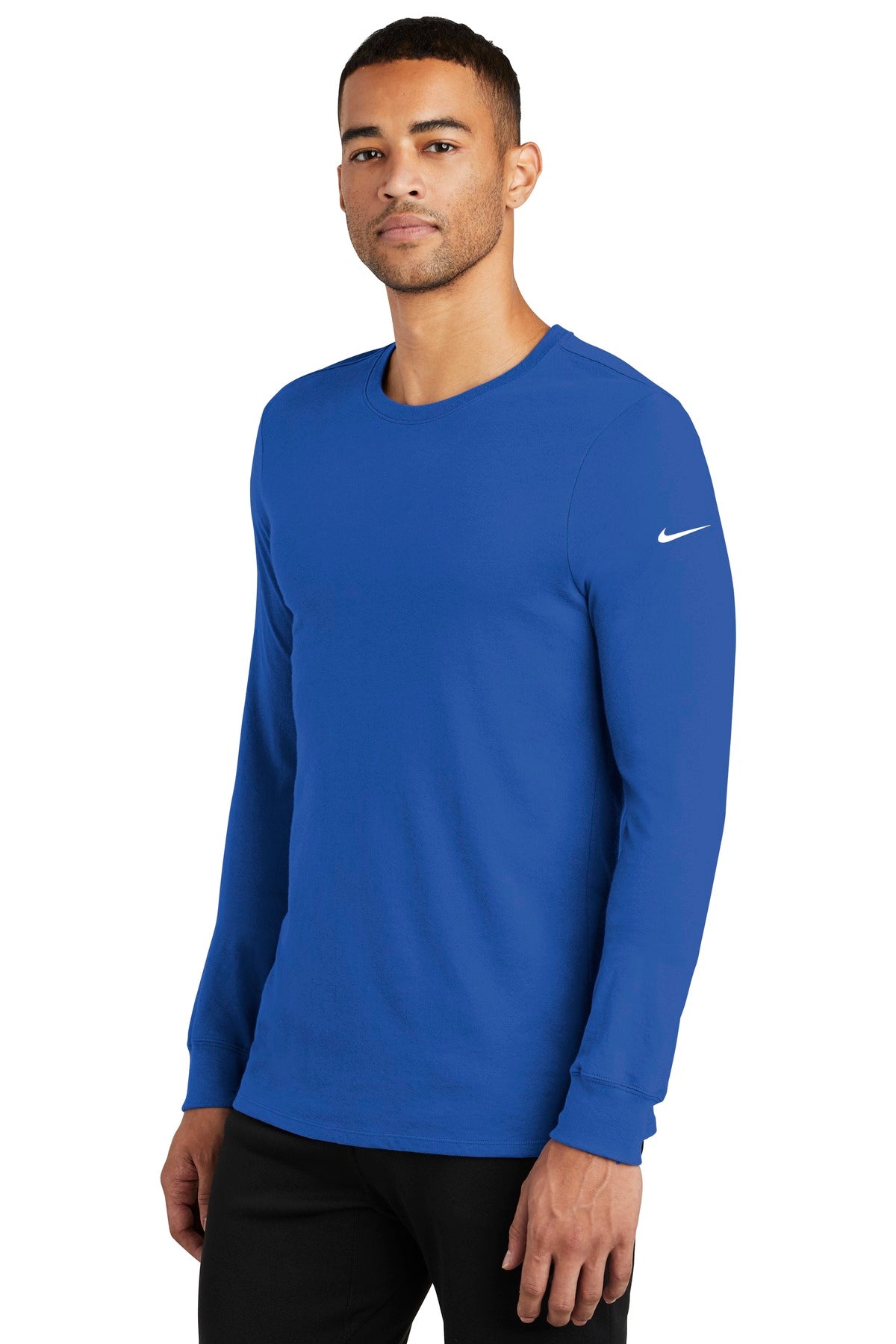 Rush Blue Nike Dri-FIT Cotton/Poly Long Sleeve Tee. NKBQ5230 plain