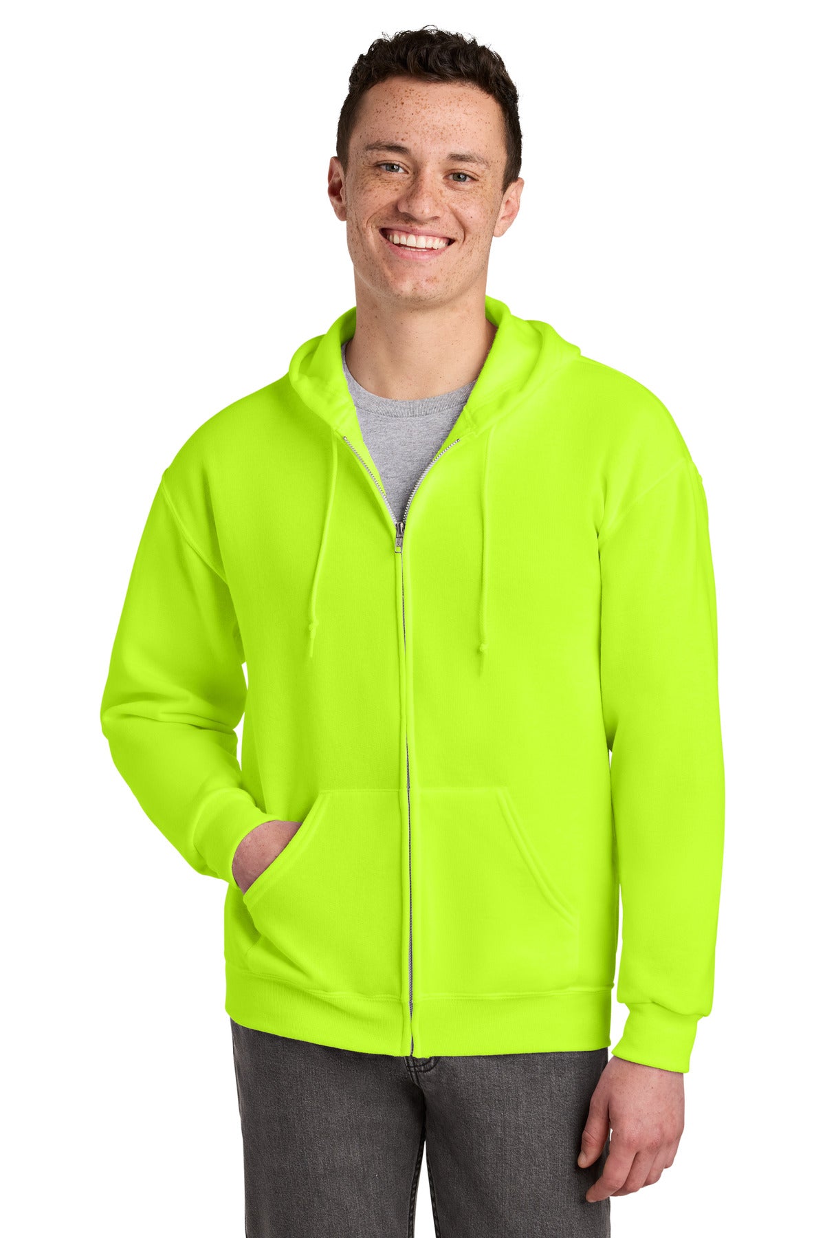 Safety Green Jerzees - NuBlend Full-Zip Hooded Sweatshirt. 993M plain