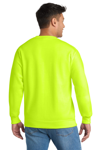 Safety Green Port & Co Essential Fleece Crewneck Sweatshirt. PC90 plain