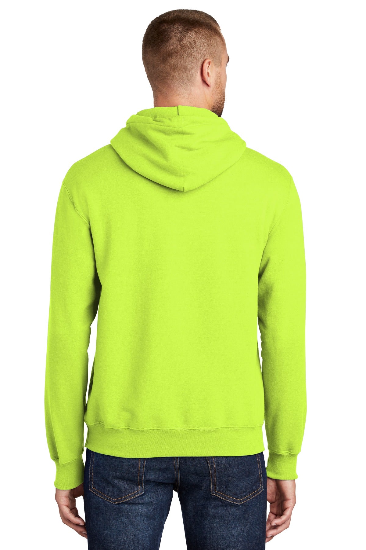 Safety Green Port & Co Tall Essential Fleece Pullover Hooded Sweatshirt. PC90HT plain