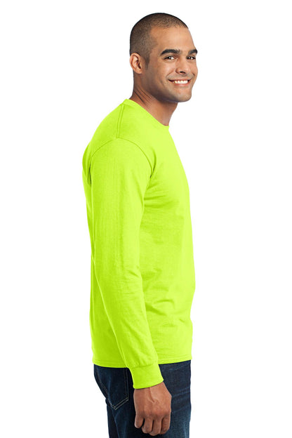 Safety Green Port & Co Tall Long Sleeve Core Blend Tee. PC55LST plain
