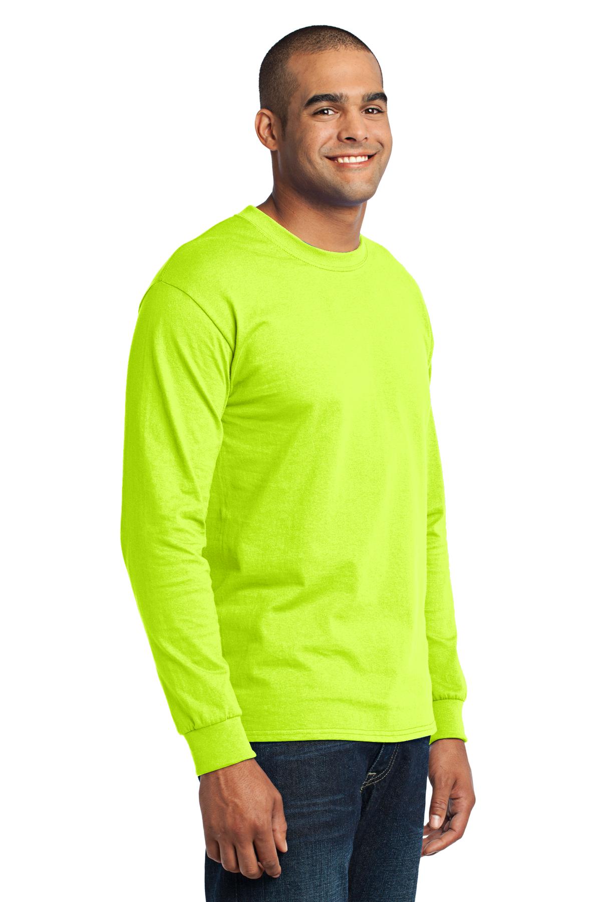 Safety Green Port & Co Tall Long Sleeve Core Blend Tee. PC55LST plain
