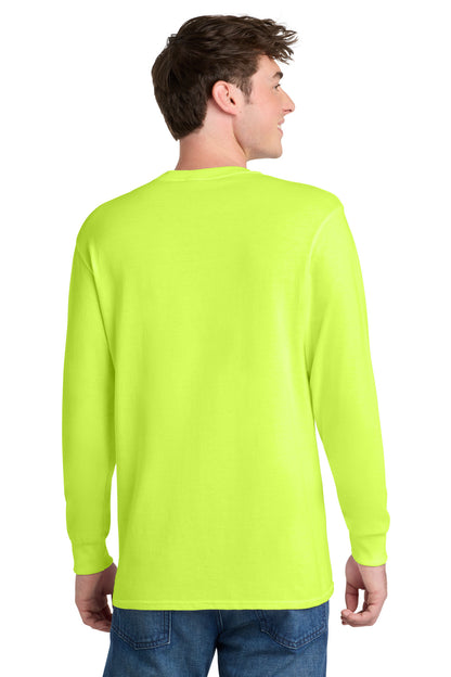 Safety Green Port & Co Tall Long Sleeve Core Blend Tee. PC55LST plain