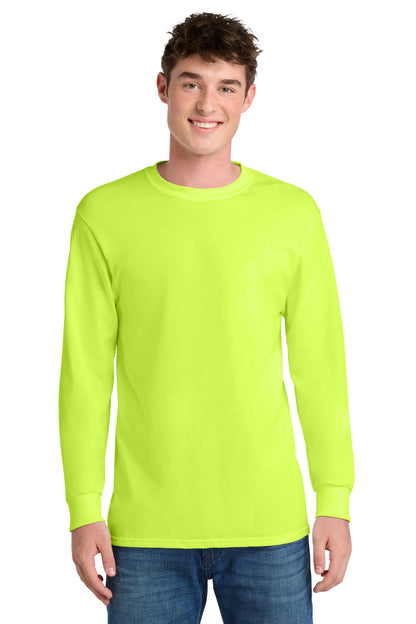 Safety Green Port & Co Tall Long Sleeve Core Blend Tee. PC55LST plain