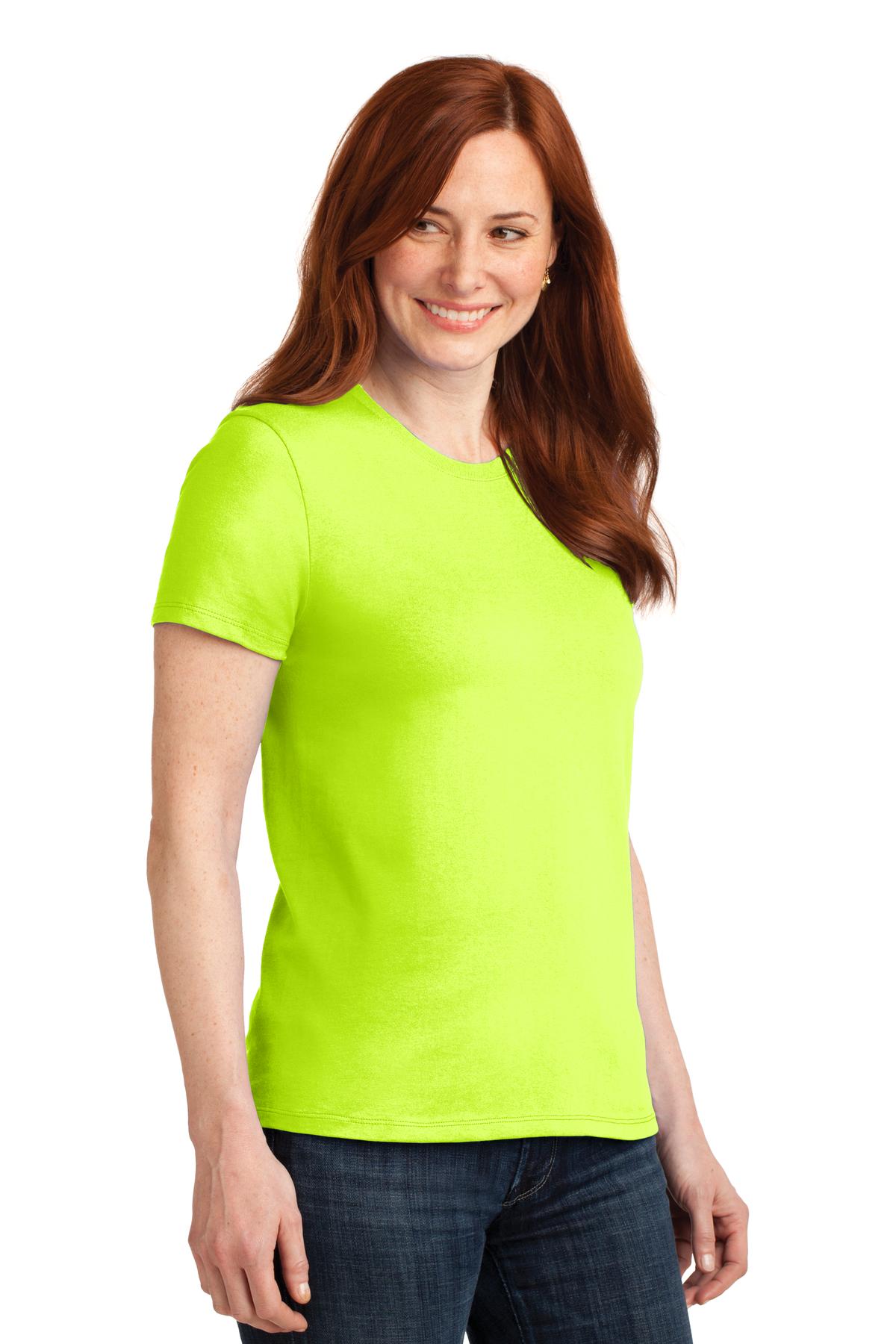 Safety Green Port & Co Women's Core Blend Tee. LPC55 plain