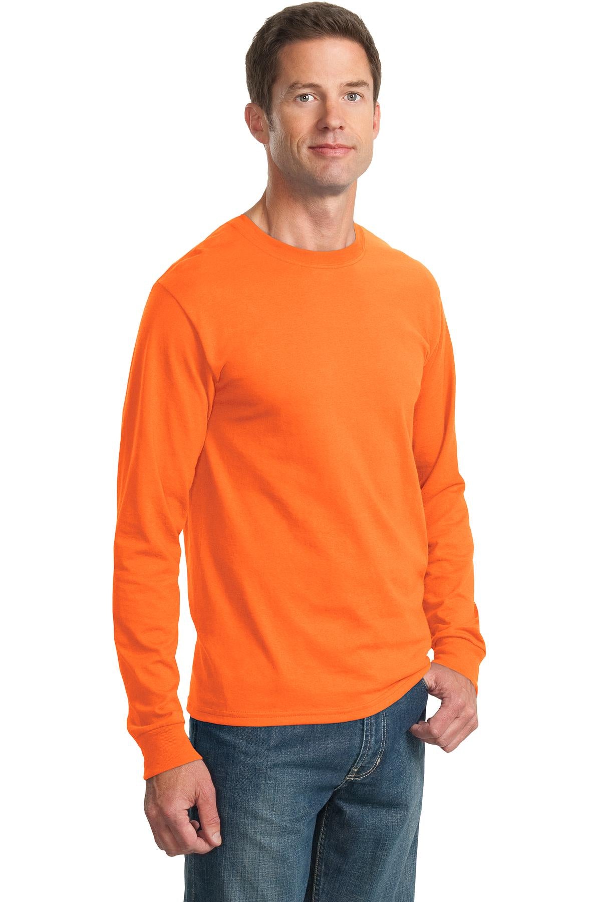 Safety Orange Jerzees - Dri-Power 50/50 Cotton/Poly Long Sleeve T-Shirt. 29LS plain