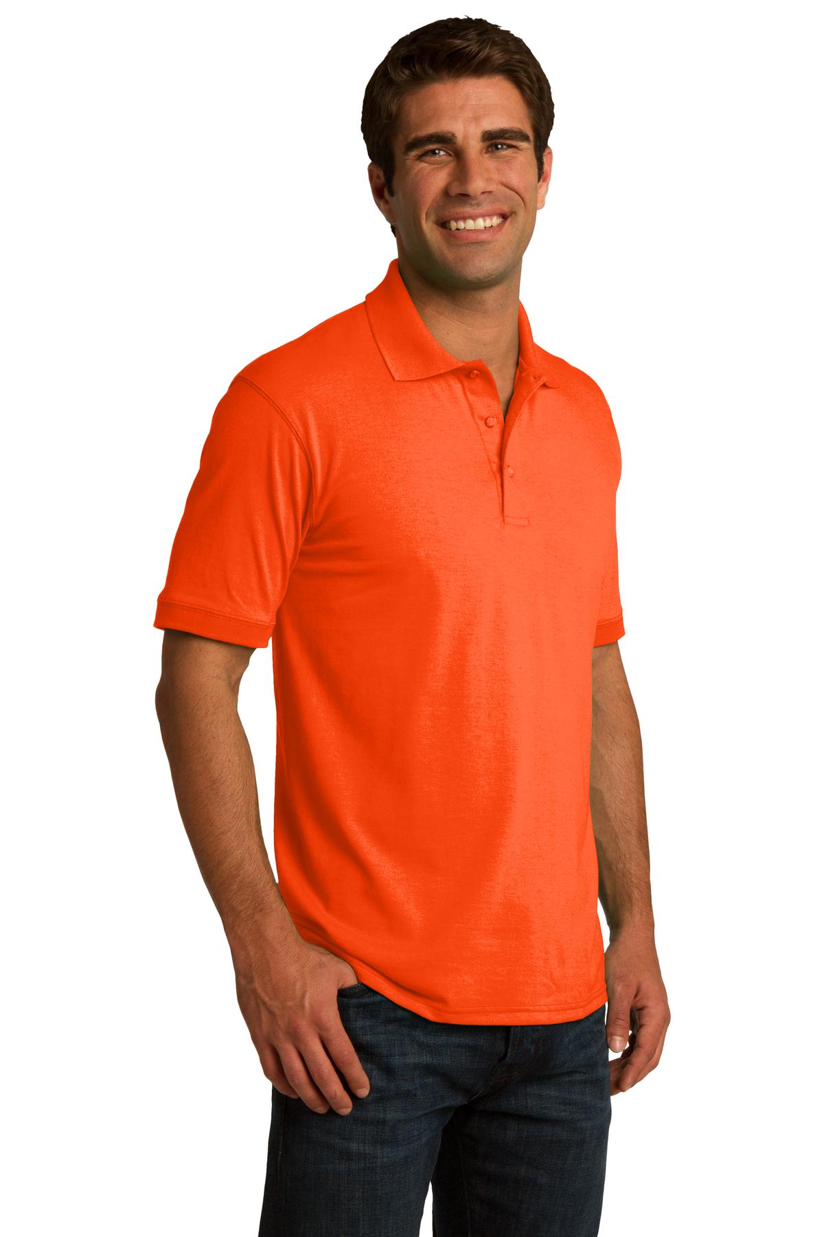 Safety Orange Port & Co Core Blend Jersey Knit Polo. KP55 plain