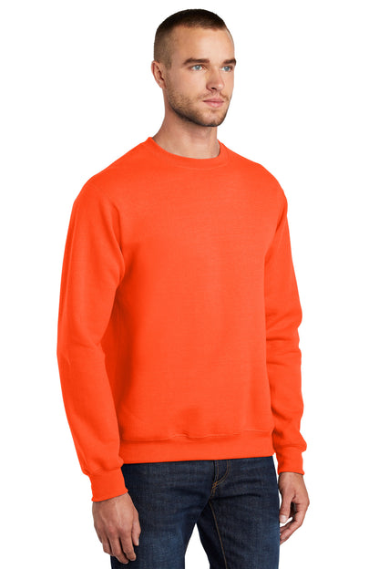 Safety Orange Port & Co Essential Fleece Crewneck Sweatshirt. PC90 plain