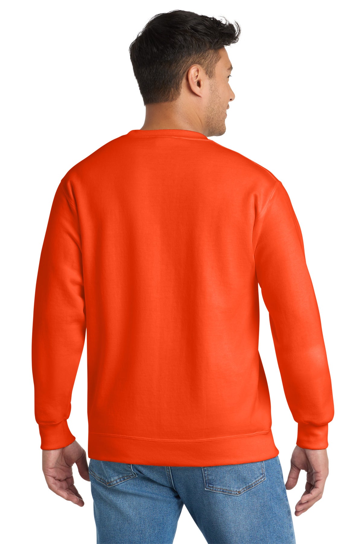Safety Orange Port & Co Essential Fleece Crewneck Sweatshirt. PC90 plain