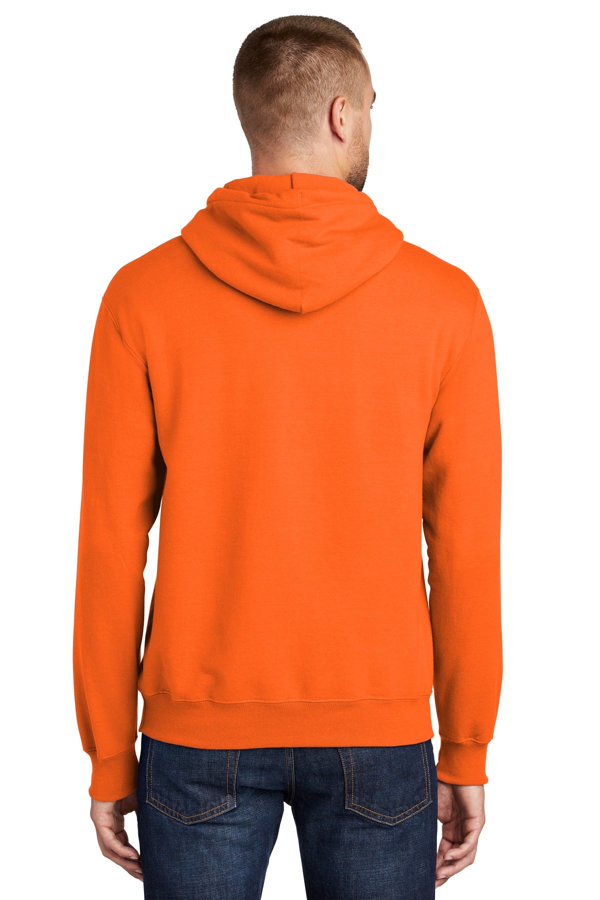 Safety Orange Port & Co Tall Essential Fleece Pullover Hooded Sweatshirt. PC90HT plain