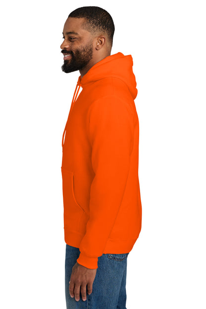 Safety Orange Port & Co Tall Essential Fleece Pullover Hooded Sweatshirt. PC90HT plain